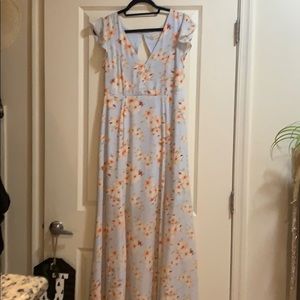 Long light blue dress with orange flowers